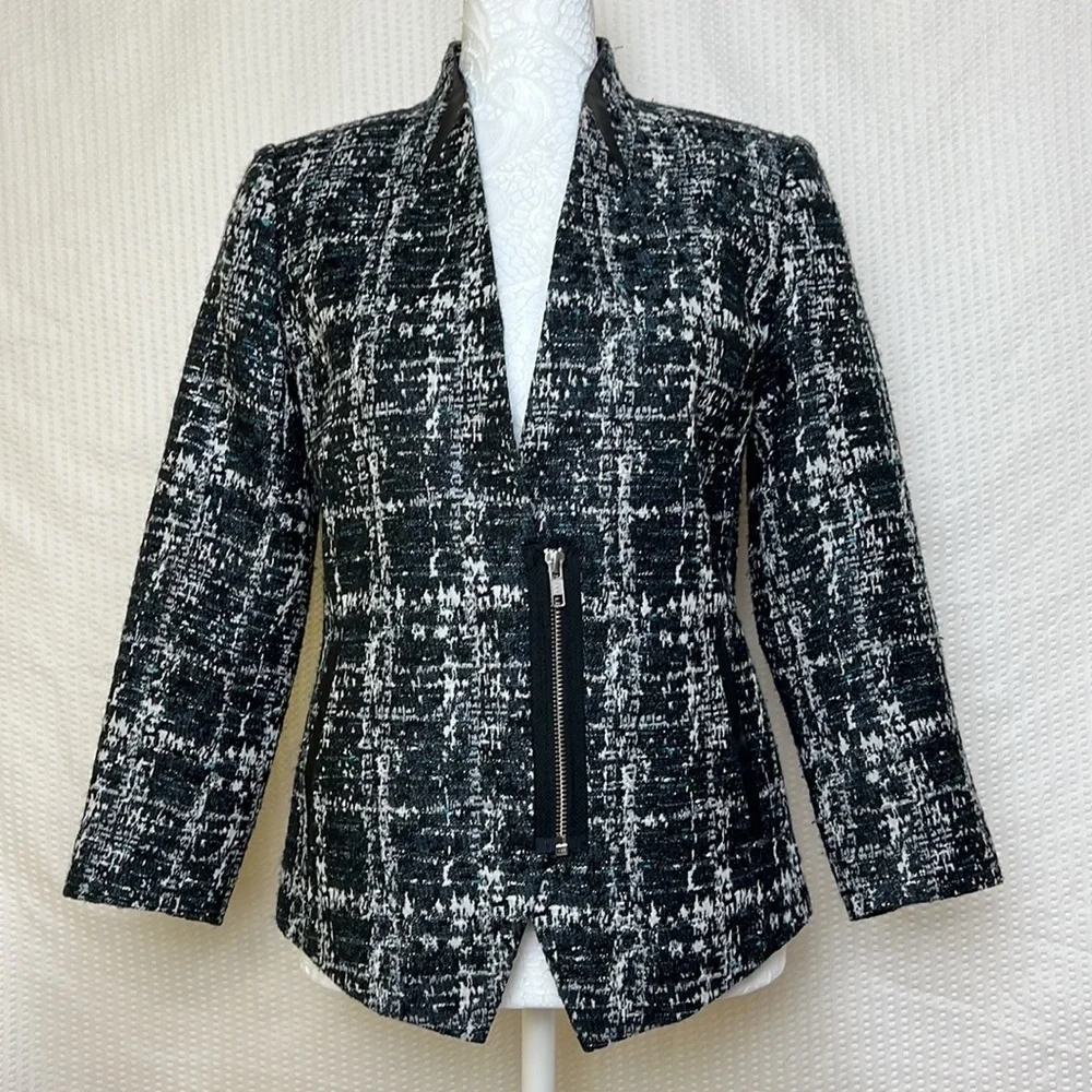 Trouve Tweed Metallic Zip Front Blazer Jacket - Size XS